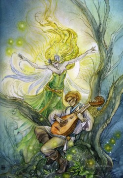 Fantasía popular Painting - guitarra el bardo bajo el árbol eildon Fantasía